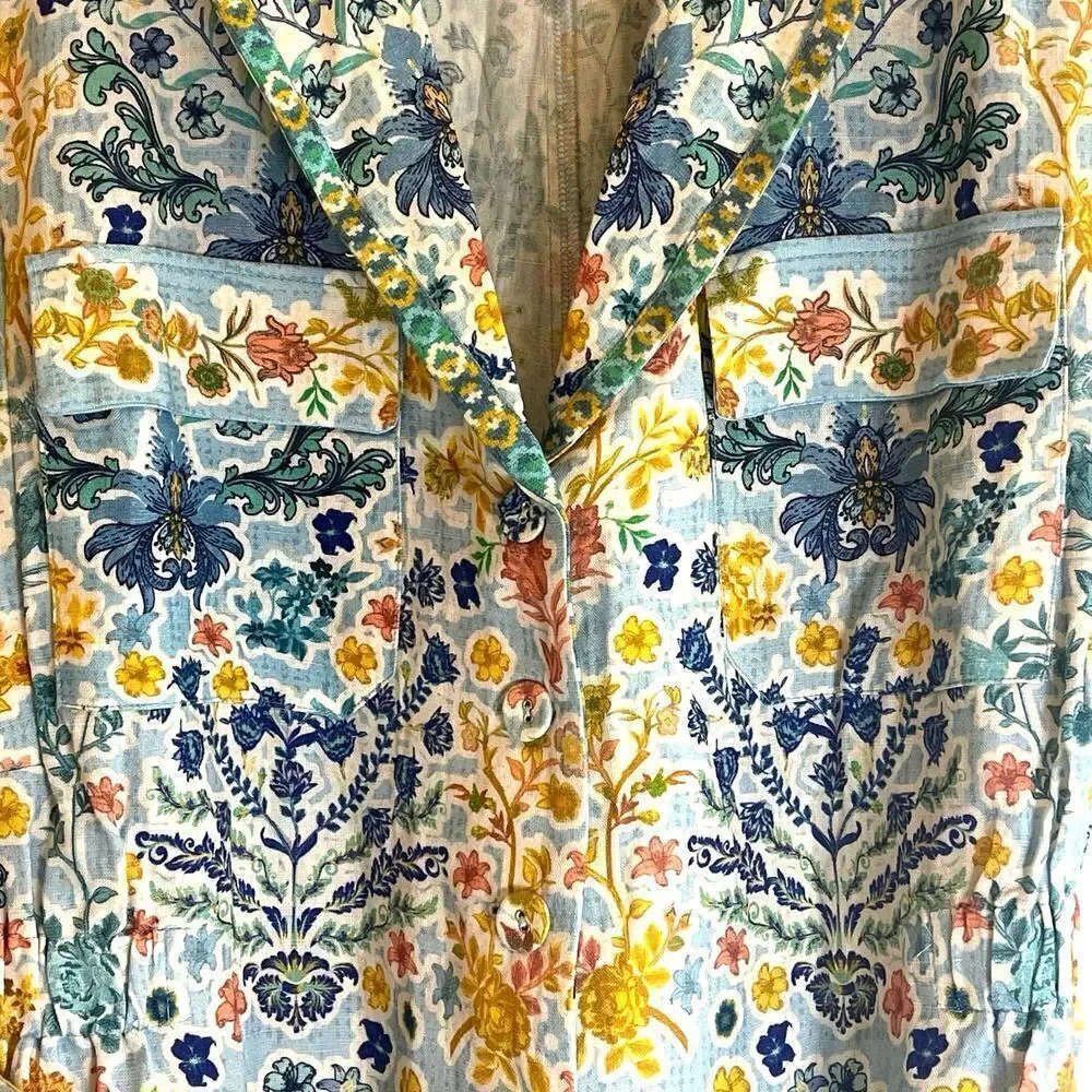 Ranna Gill at Anthropologie Sleeveless Collared Linen Romper Size Large NEW